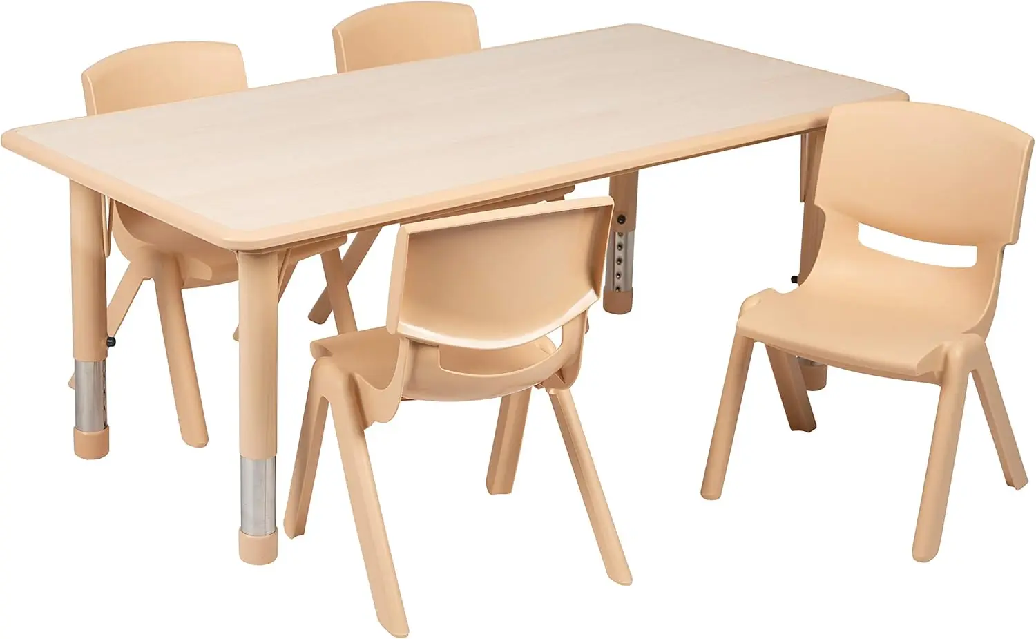 23,625" L x 47,25" L Conjunto de mesa de atividades retangular de plástico natural com 4 cadeiras