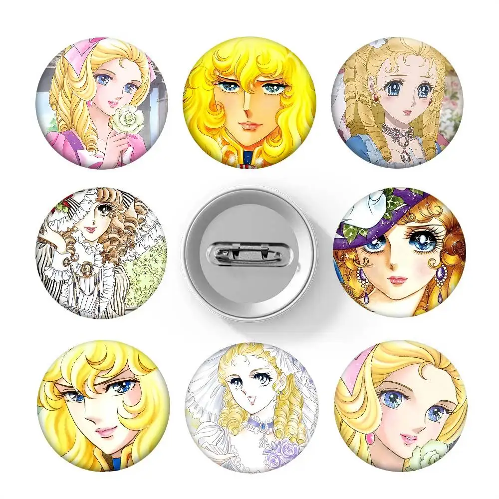 1pc Manga Art Anime Rose Of V-Versailles Lady Oscar Style Badge Brooches On Backpack Decoration Round Enamel Pins For Accessorys