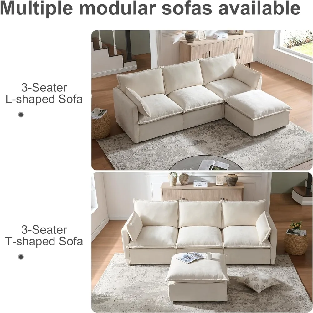 أريكة مقطعية على شكل حرف L مع مسند، أريكة وحدات حديثة بأربعة مقاعد، أثاث غرفة معيشة مريح مع وسائد