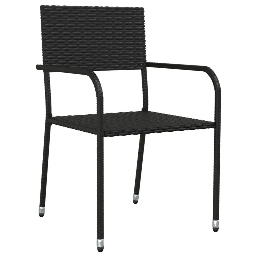 Set da pranzo da giardino in polyrattan nero medio impilabile