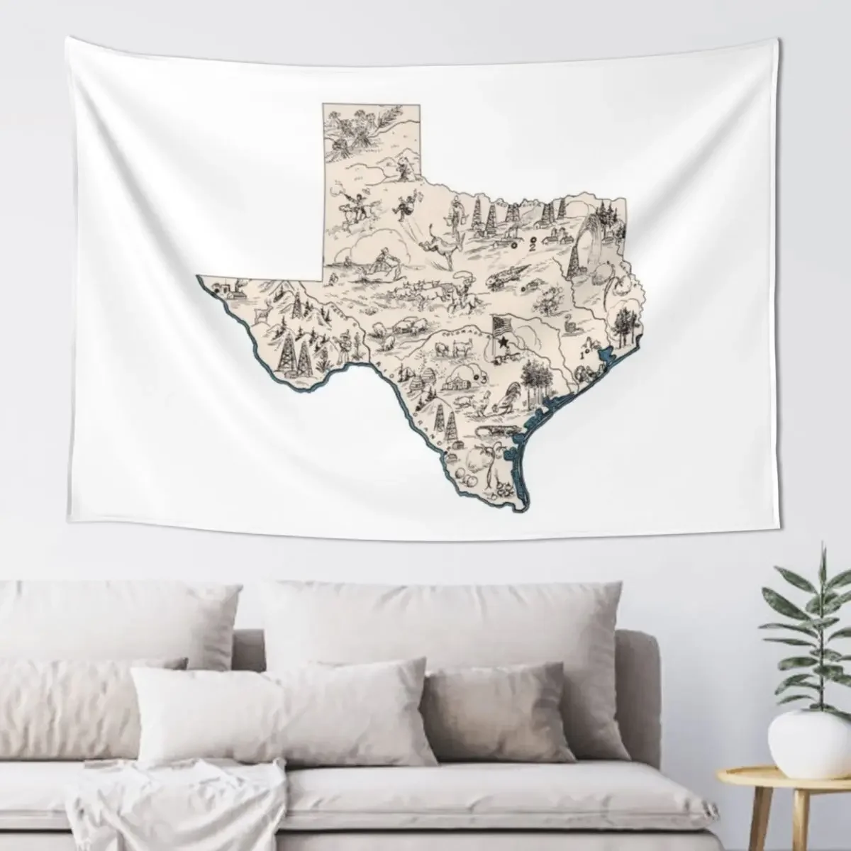 

Texas Vintage Picture Map Tapestry Living Room Decoration Aesthetics For Room Tapestry