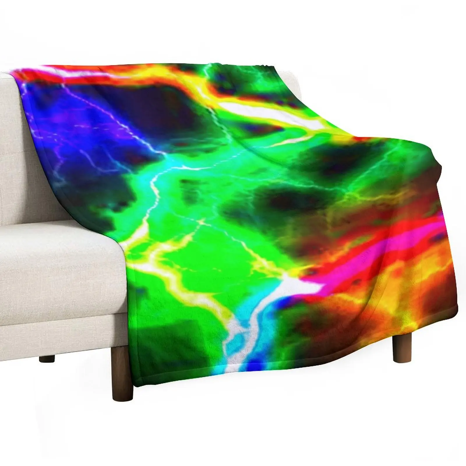 

Shocking Neon Green Blue Orange on Black Throw Blanket Flannel Winter beds Blankets