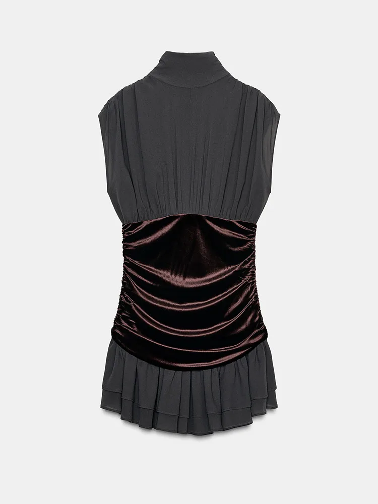 High-End ZA2025 Women's Winter New Velvet Patchwork Layered Dr Ele Ethnic Sle Stage Costume Faionable Treetter