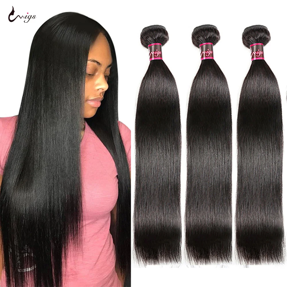 Uwigs Straight Bundles Bone Straight Hair Extensions Human Hair Brazilian Bundles 28 Inch Virgin Hair Bundles Brazilian Hair