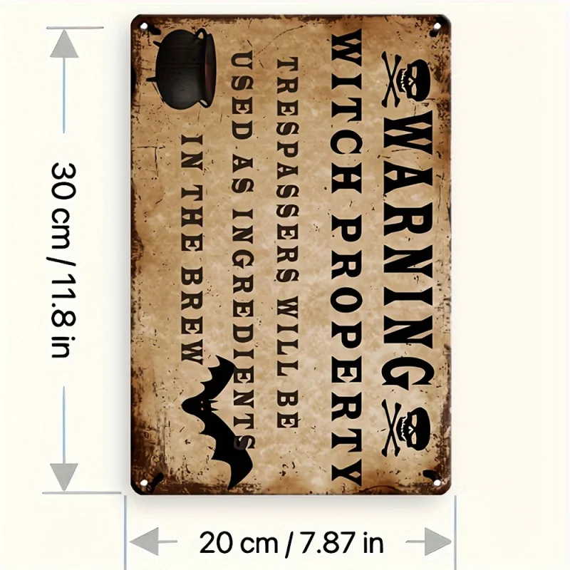 1 قطعة علامات تحذير الممتلكة للهالوين المسطحة 2D من الألومنيوم - بطاقة اللوحة المعدنية المزخرفة بنمط عتيق