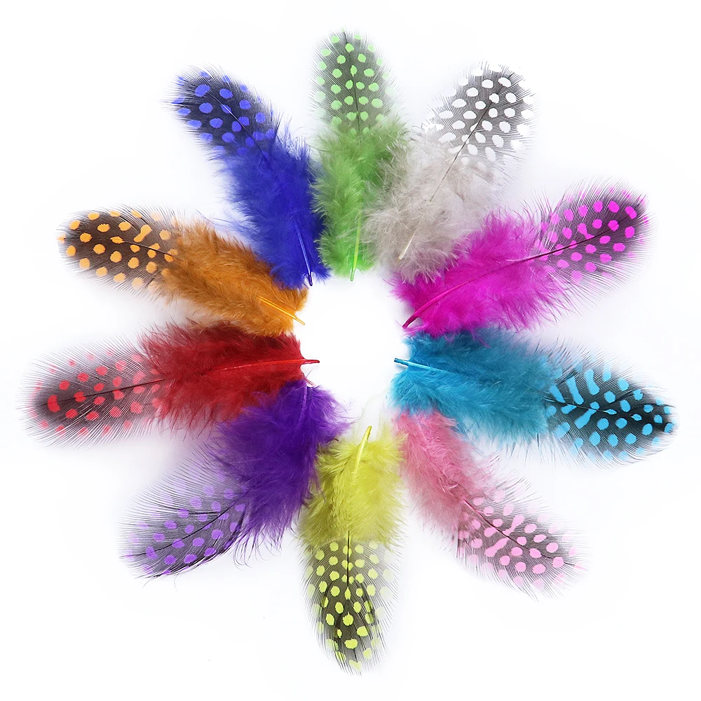20pcs Natural Guinea Fowl Chicken Feathers | Black White Polka Dot Plumes for Craft Costume Headdress Boho Wedding Decor 5-10cm
