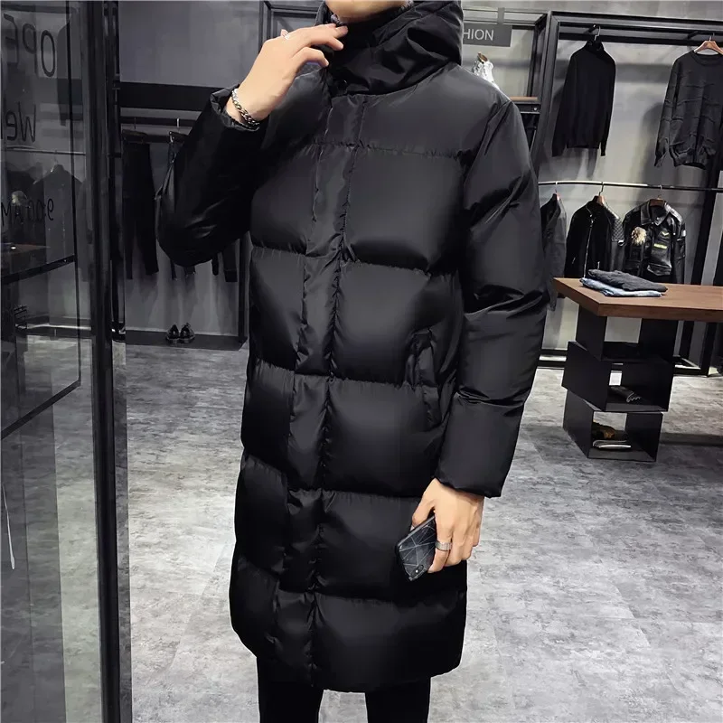 Men Hooded Parka Long Coat 2024 Winter Warm Thickening Solid Casual Down Jacket Fashion Stand Collar Puffer Jacket Men Clothing