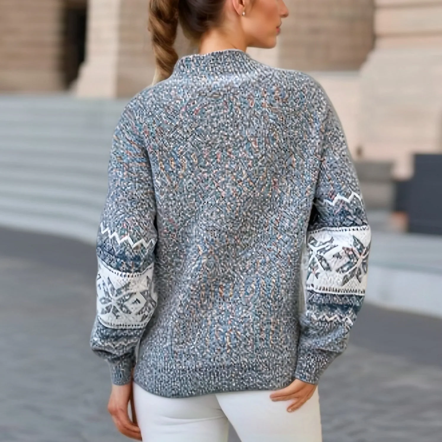 Pull Femme 2023 Fall Winter Snowflake Pattern  Christmas Sweater Women Round Neck Long Sleeve Elegant Female Knit Pullover