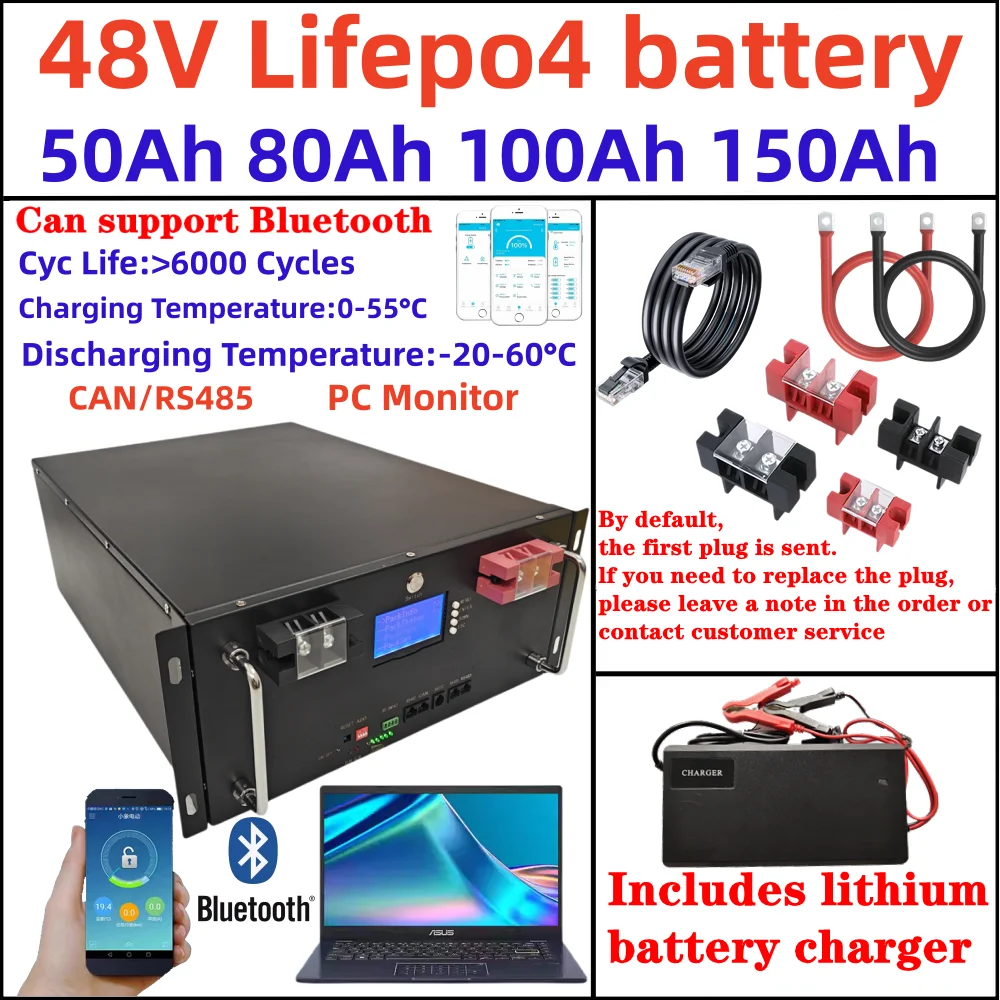

lithium batterry 48v 50AH 80Ah 100Ah 150Ah lifepo4 bluetooth APP Lithium Iron Phosphate RS485 Communication for inverter