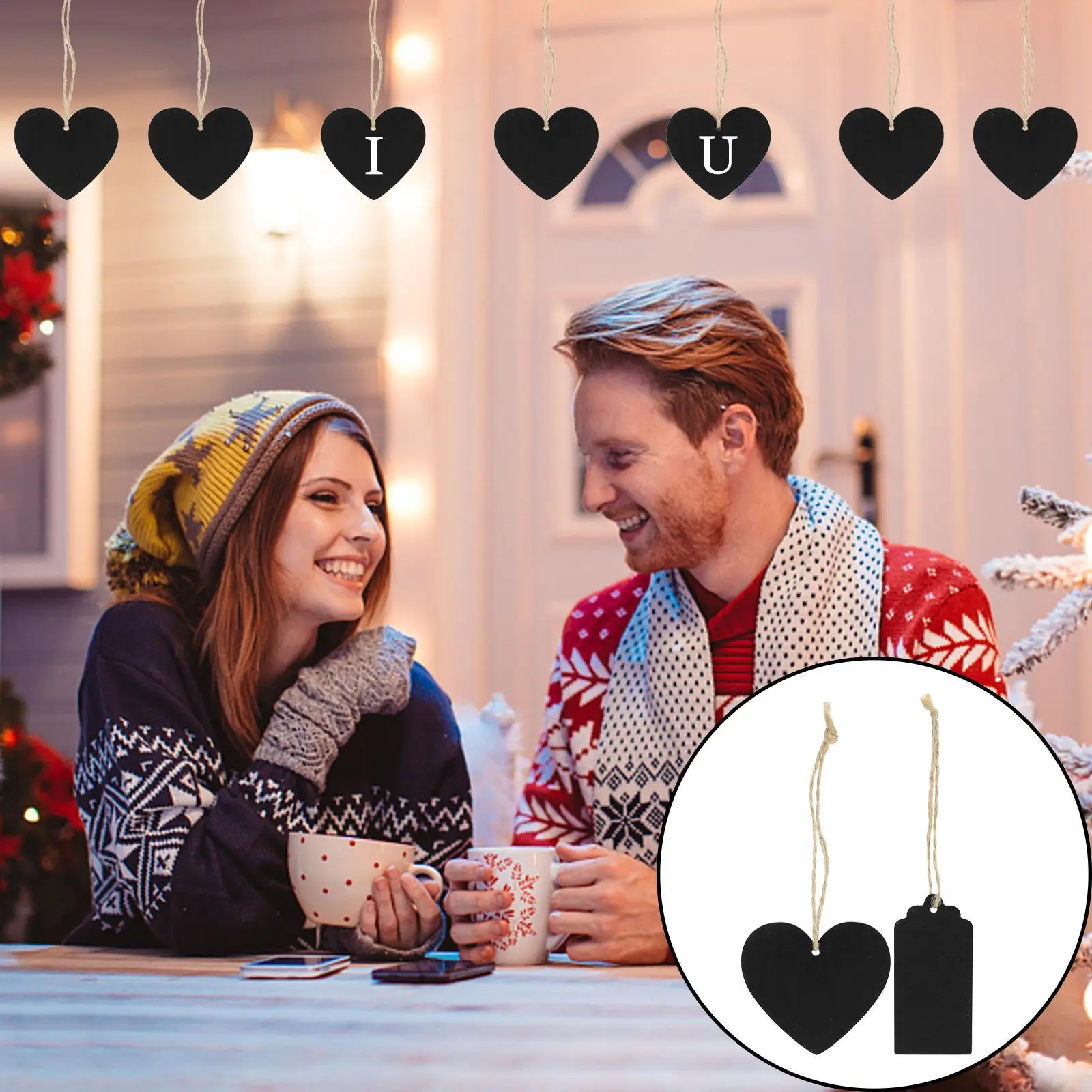 سبورة خشبية معلقة 100 قطعة علامات سبورة صغيرة مزدوجة الجوانب سبورة صغيرة ذاتية الصنع لحفلات الزفاف حامل علامة ديكور عيد الميلاد #4