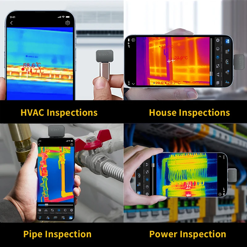 (dla Androida) Kamera termowizyjna P2 Wykrywanie ciepła dla sprawdzania HVAC 1112 ℉   Kamera termowizyjna na podczerwień