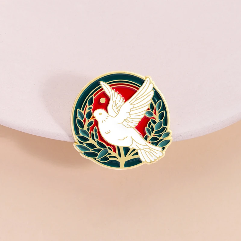 Peace Dove Olive Branch Enamel Pin Freedom Symbol Cartoon Animal Flying Bird Brooch Lapel Badge Fashion Jewelry Gift for Friends