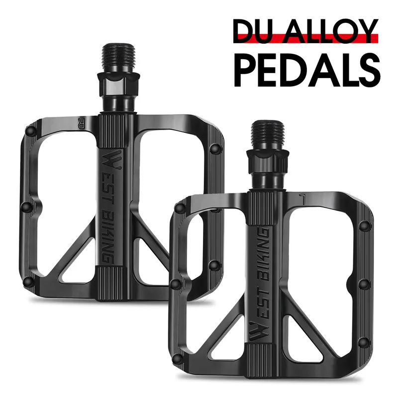 WEST BIKING MTB Flat Pedals Ultralight Aluminum DU Bearing Pedal Bike Parts Non-slip Black Bicycle Footrest Cycling Accesories