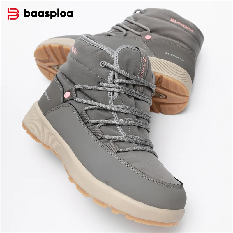 Baasploa Women Cotton Shoes New Winter Casual Waterproof Plush Warm Snow Boots Female Outdoor Non-Slip Lace up Walking Shoes ﻿ ﻿