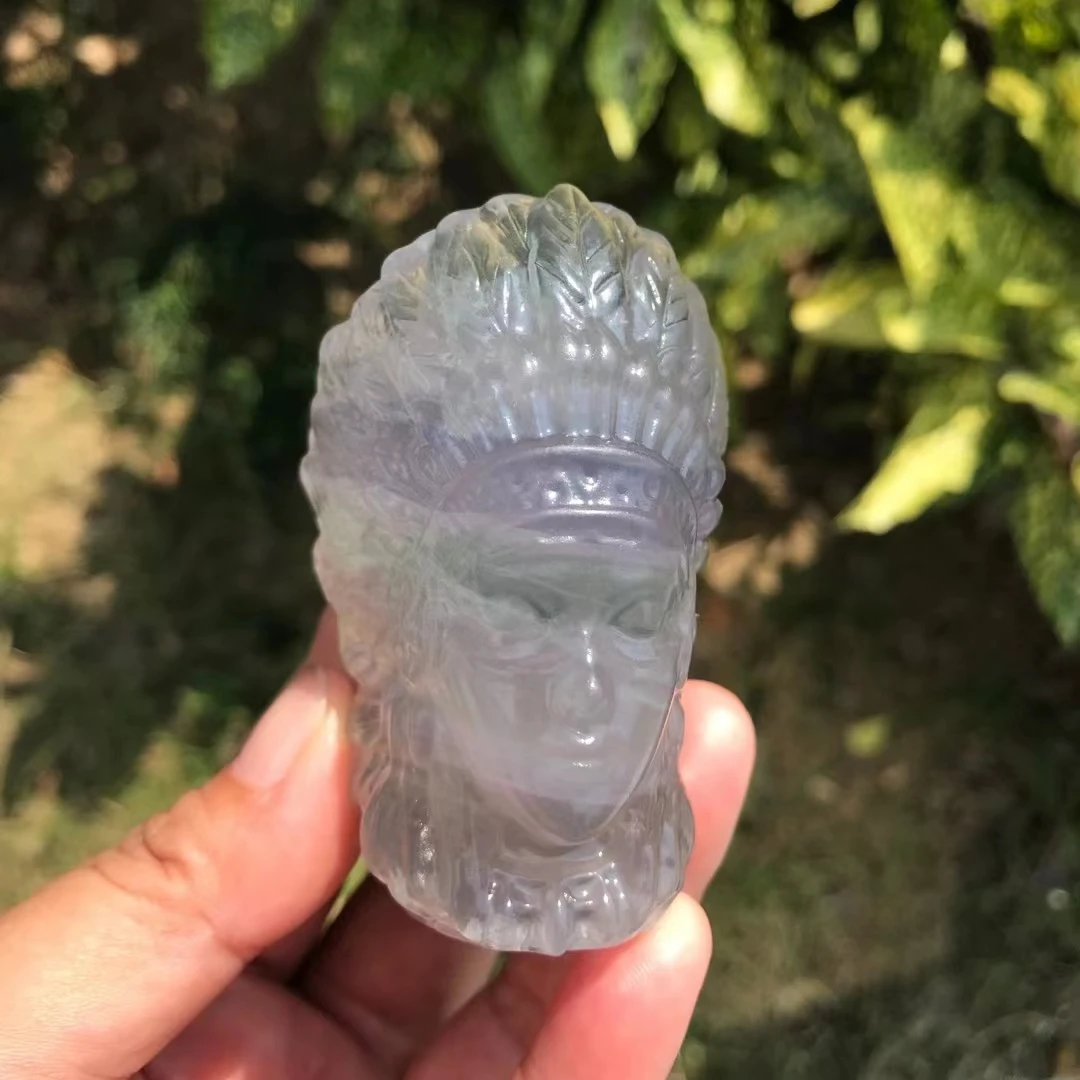 1pcs Natural crystal stone carving Indian chief skull, meditation reiki, household decoration