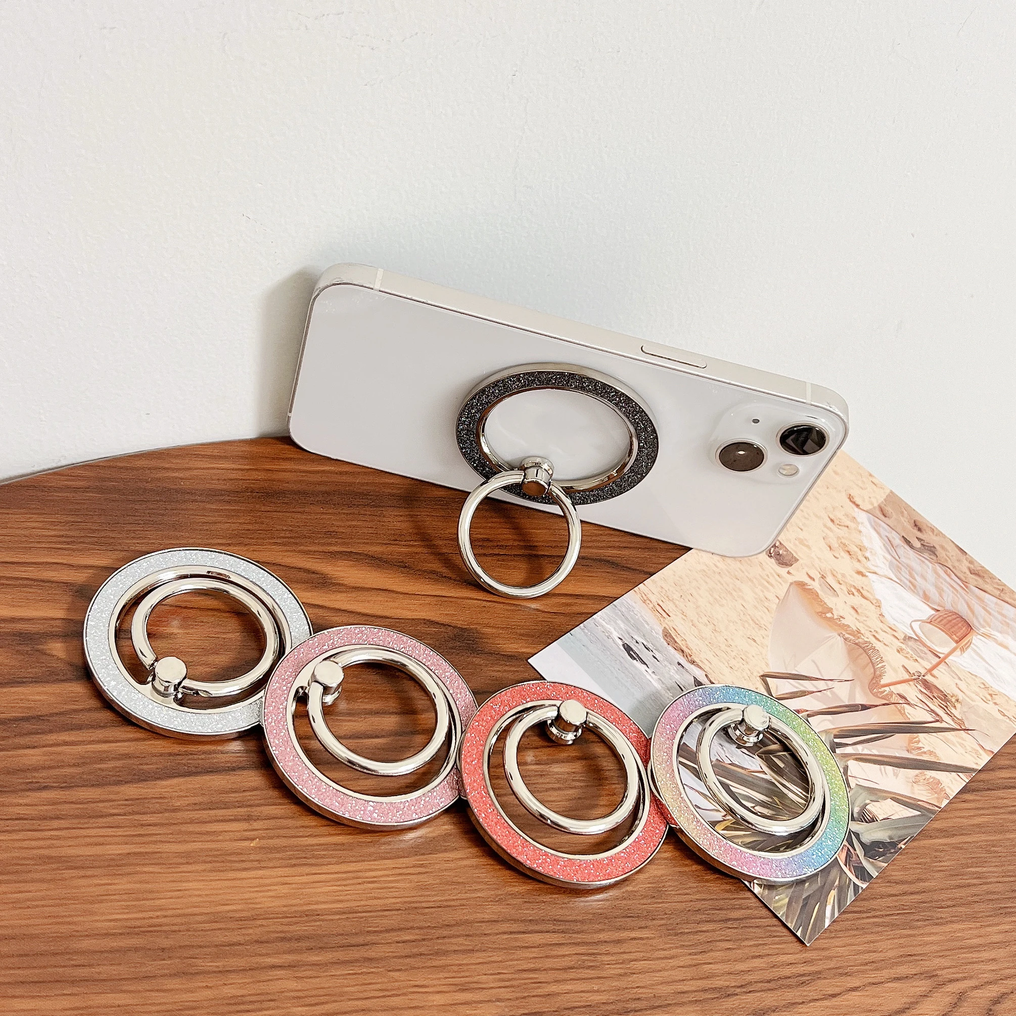 Magsafe metal glitter powder strong magnetic suction ring holder for mobile phone holder metal 360 ° rotating charging universal