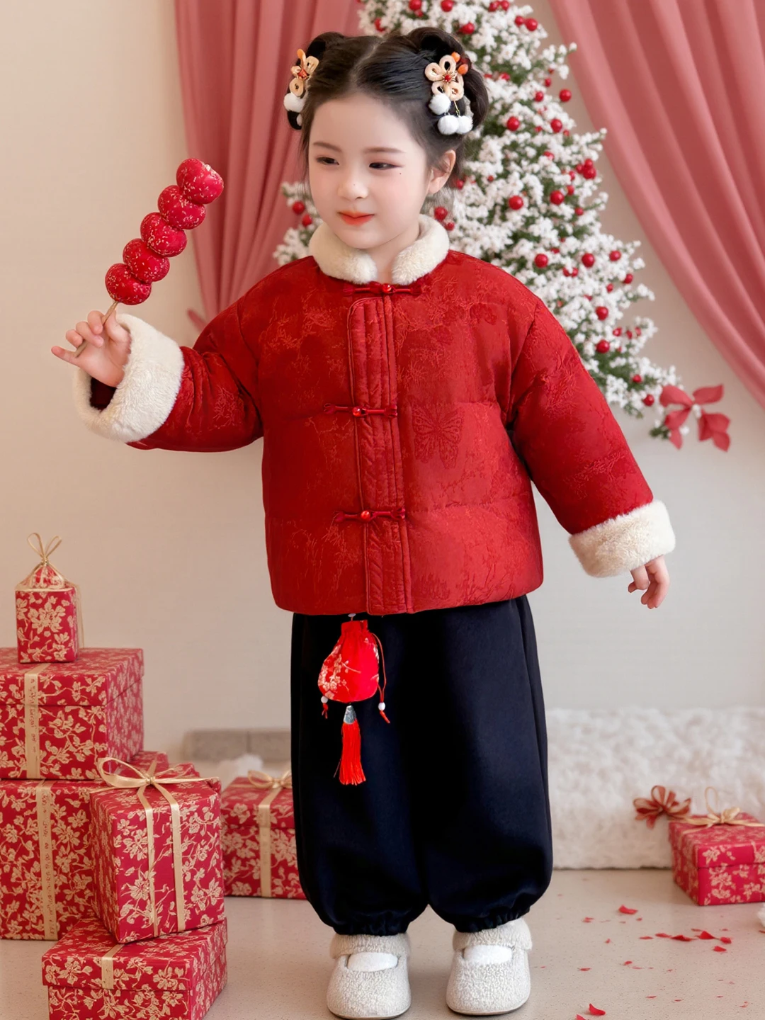 مجموعة ملابس الفتيات للعام الجديد ملابس شتوية من القطن من Jaet للأطفال الصغار ملابس خارجية لعيد الميلاد
