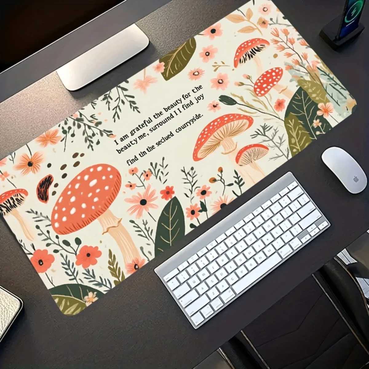 Alfombrilla de ratón con diseño floral de setas de dibujos animados, alfombrilla de goma antideslizante, lavable, resistente a la suciedad, decoración elegante para oficina y ordenador, regalo