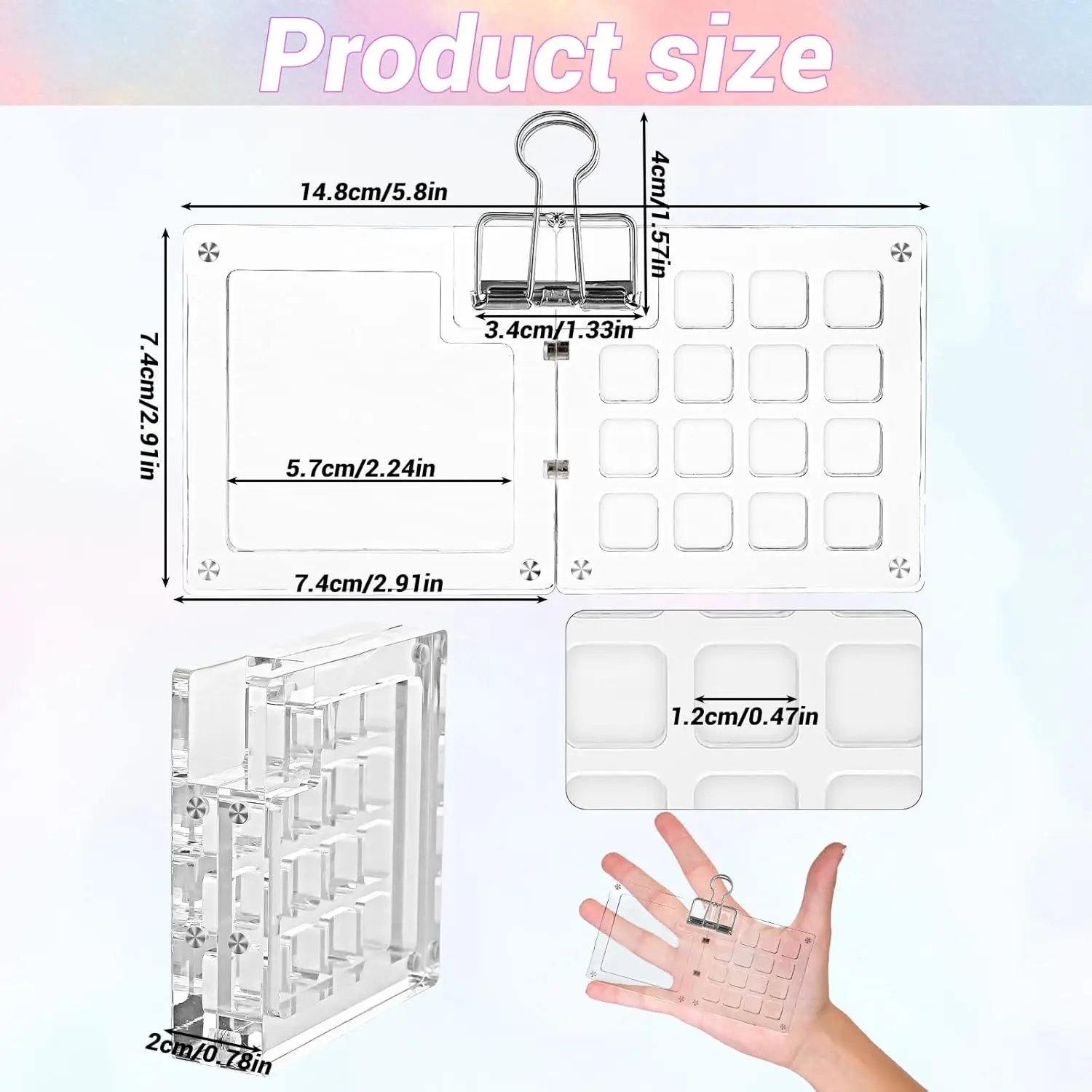 Mini 15-Grid Watercolor & Acrylic Palette - Portable Paint Box with Clip, Travel Case for Drawing & Sketching