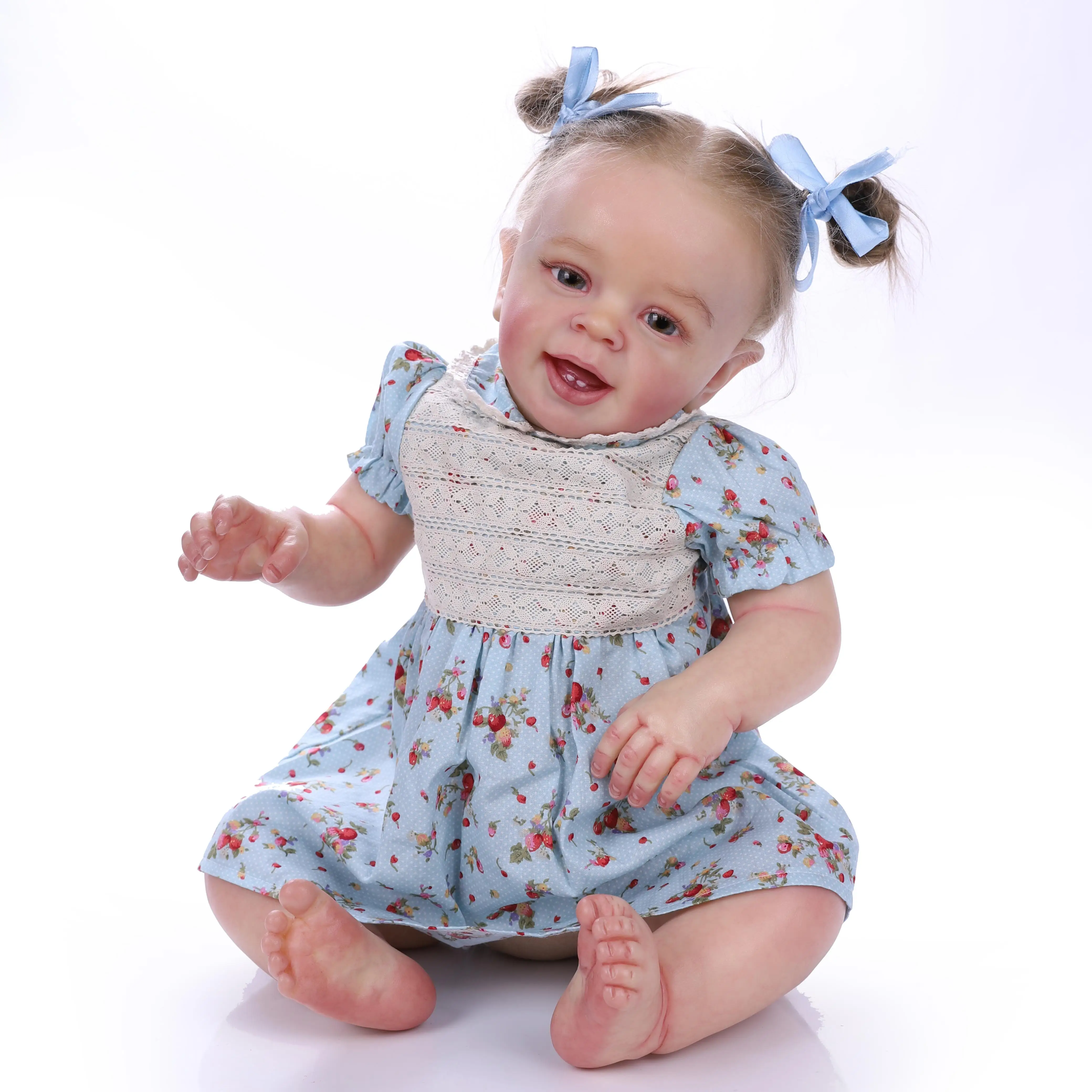 

ZIYIUI 60cm Blue Eyes Reborn Dolls High Quality Handmade Soft Silicone Blue Dress Baby Doll Children Daily Toys Reborn Baby 3D