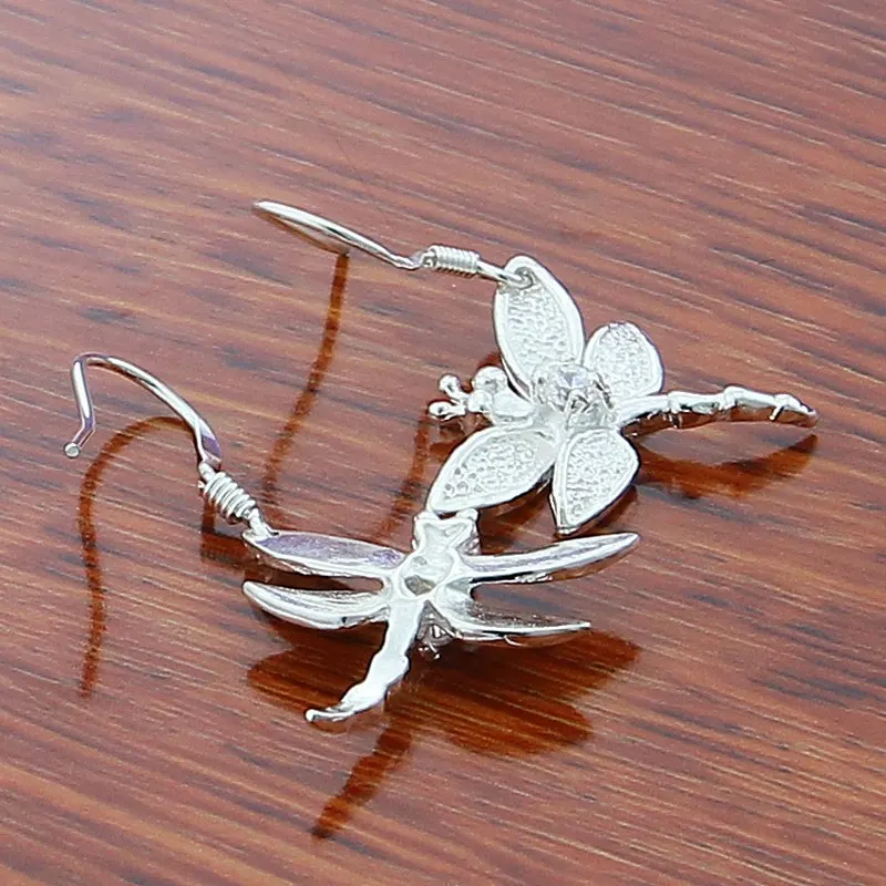 925 Sterling Silver Earring Women Inlaid Stone Dragonfly Design Beautiful Cute Wedding Jewelry Factory Price