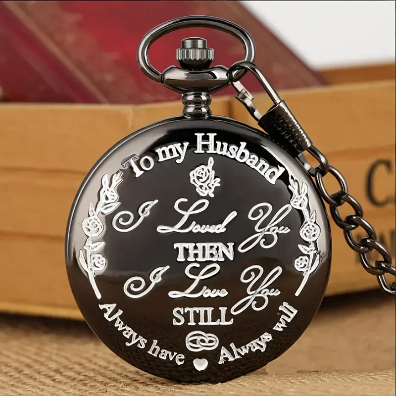 1pc Engraved Waist Chain Quartz Pocket Watch, Holiday Gift For Husband, Wedding Anniversary