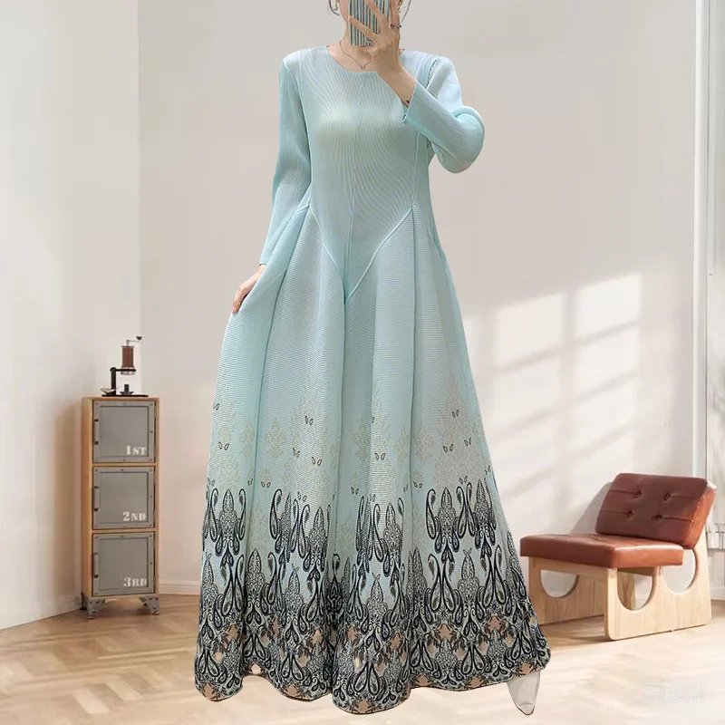 

Miyake Pleated Dress Casual Fold Printed Lantern Dress 2025 Summer Long Women's Pleat Loose Plus Size Drag Women's Clothing