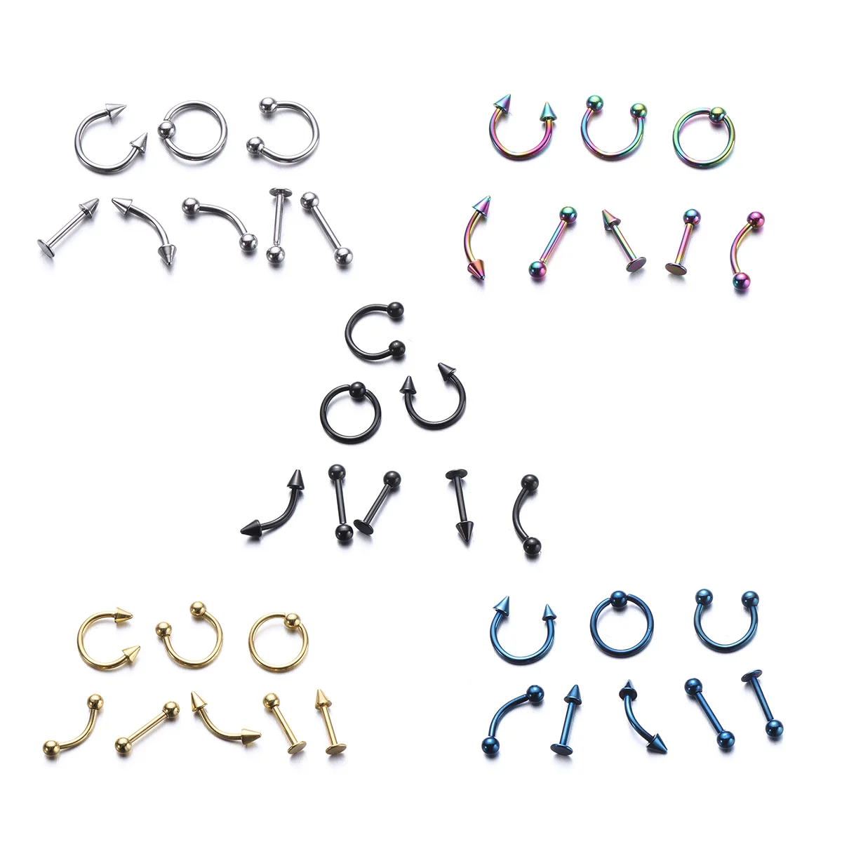 

8Pcs Stainless Steel Eyebrow Lip Nose Piercings Set Body Jewelry Punk Unisex Accessories Blue