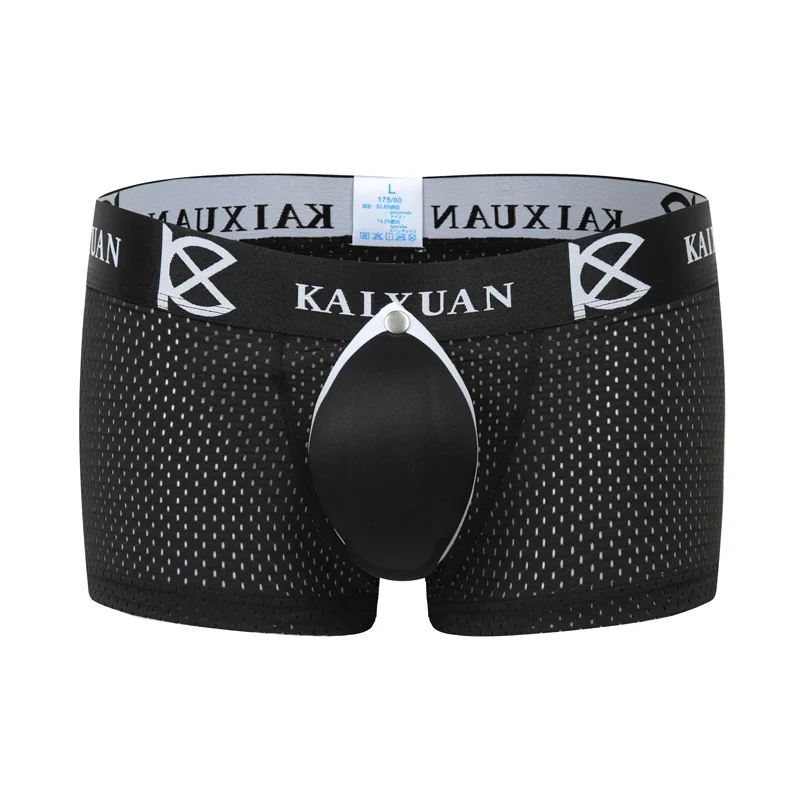 

Mens Underwear Pouch Boxer Shorts Open Front Ice Silk Mesh Breathable Post Surgery Underpants Removable Bulge Ropa Interior