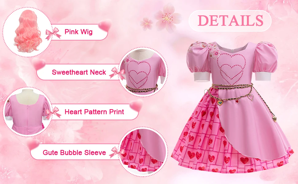 Mädchen Rise Rotes Kostüm Bridget Rosa Prinzessin Kleid mit Zubehör für Film Cosplay Halloween Karneval Geburtstag Party Outfit – Detail 3