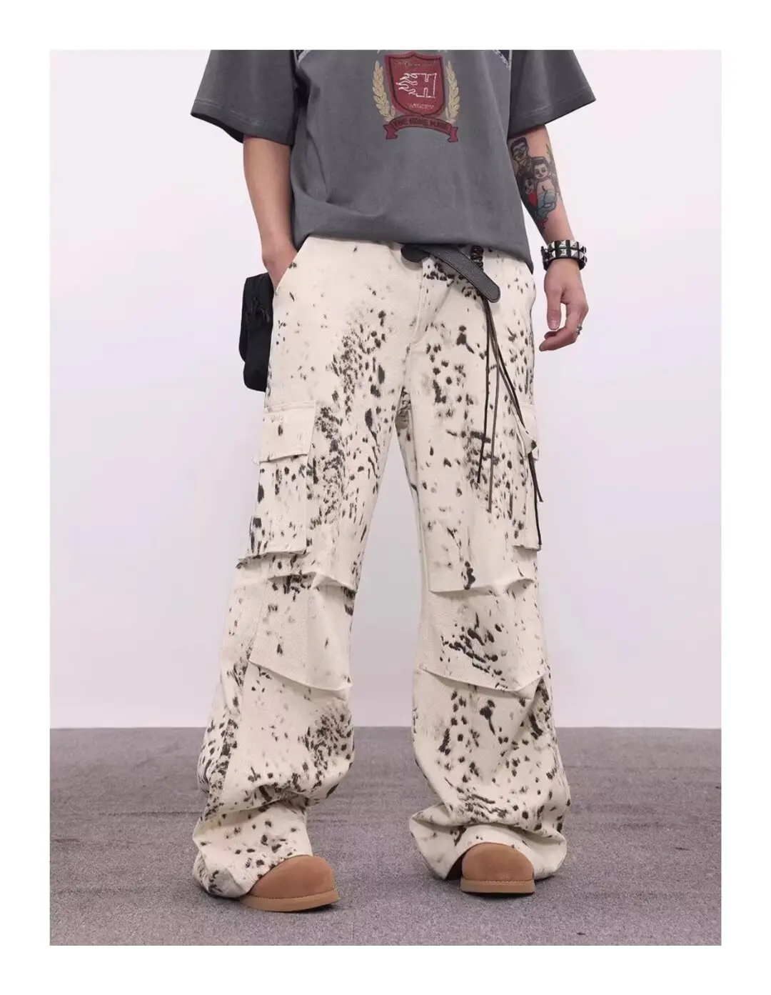 Leopard Cargo Pants Men Y2K Parachute Oversize Wide Leg Trousers Male Streetwear American Street Hip Hop Harajuku Straight Pants