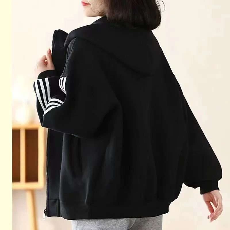 Leisure Sports Hoodie Jacket Female Plush Thickened Autumn And Winter Korean Version Loose Thin Fat Cover Meat Fashion Jacket