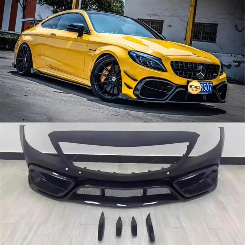 

For Mercedes Benz W205 C63 2015 2016 2017 2018 2019 2020 2021 ReaI Carbon Fiber Front Bumper Lip Spoiler Kit