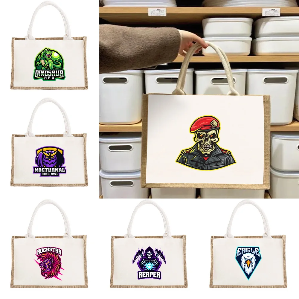 

Teamlogo Printing Grocery Shopping Bag Large Capacity Portable Tote Bag Beach Outdoor Casual Commute Storage Handbag Lightweight