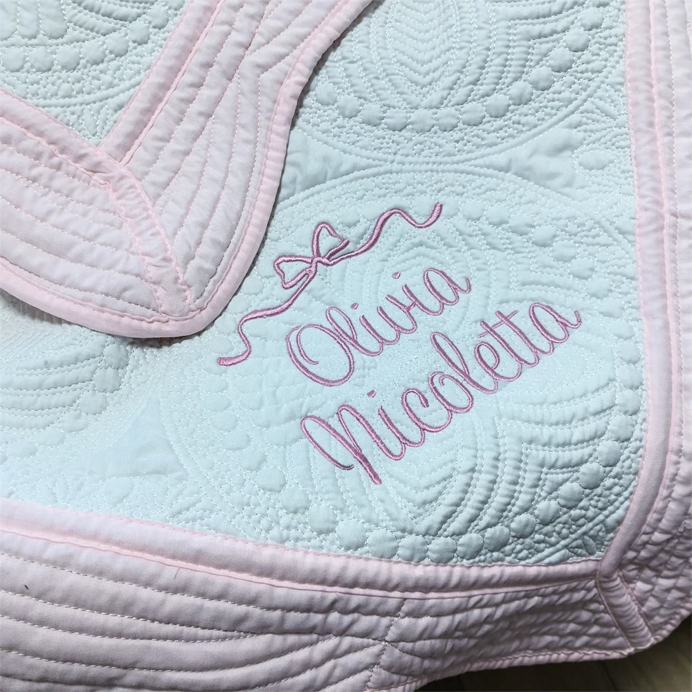 Personalized Name Girls Soft Cotton Blanket Baby Shower Gifts Sleeping Blanket Custom Embroidery Infant Outdoor Stroller Blanket