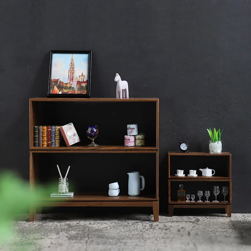 1:12 Wooden Furniture Wabi-sabi Style Mini DIY Double-Layer Free-Combination Cabinet Doll House Accessories Miniature Toys Model