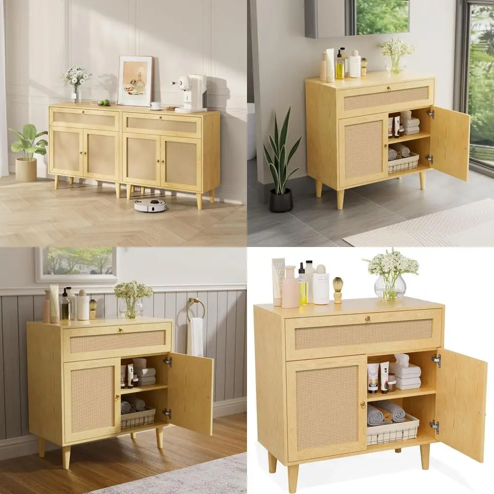 

Шкаф для хранения с элементами ротанга для современной ванной, кухни и гостиной