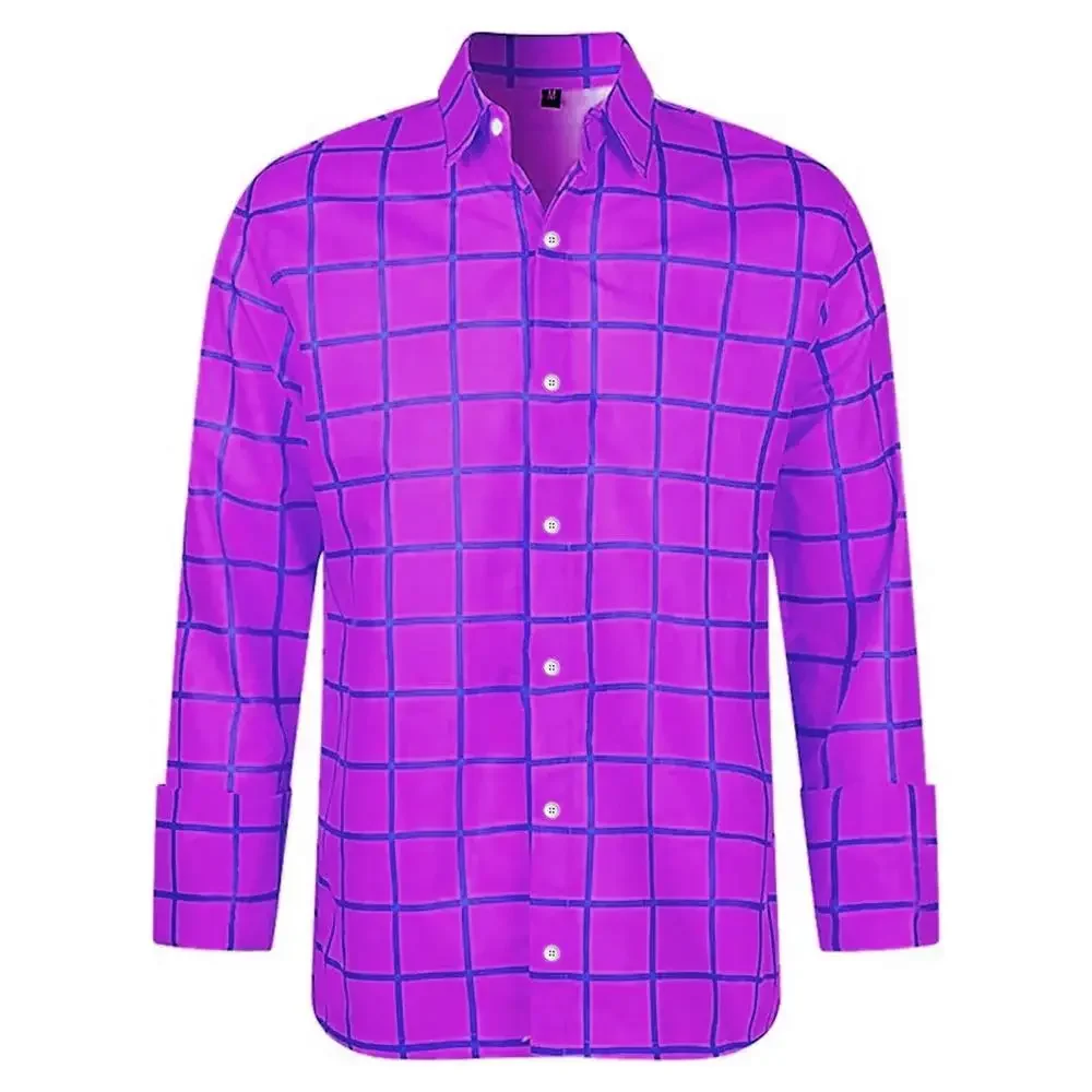 Men's Long Sleeve Shirt Casual Plaid Color Summer New 3D Printed Lapel Shirt Men and Women Fashion Unisex Clothing Tops