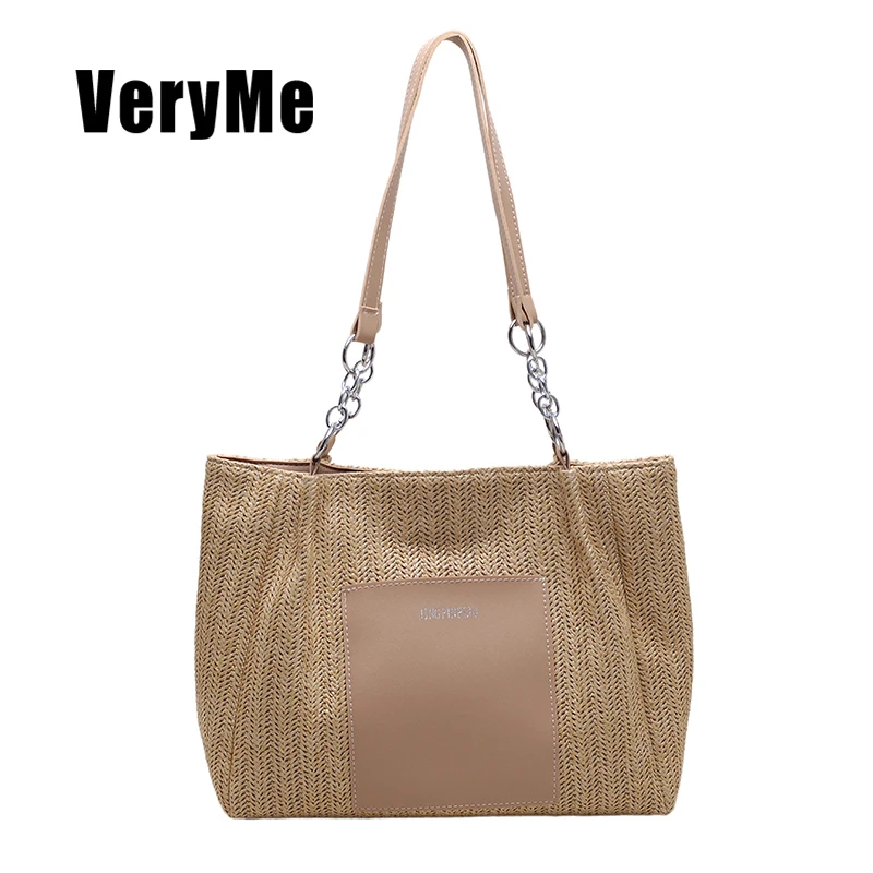 VeryMe-Bolso de hombro de paja para mujer, bolsa de mano de gran capacidad, de viaje, de punto, para verano, 2022