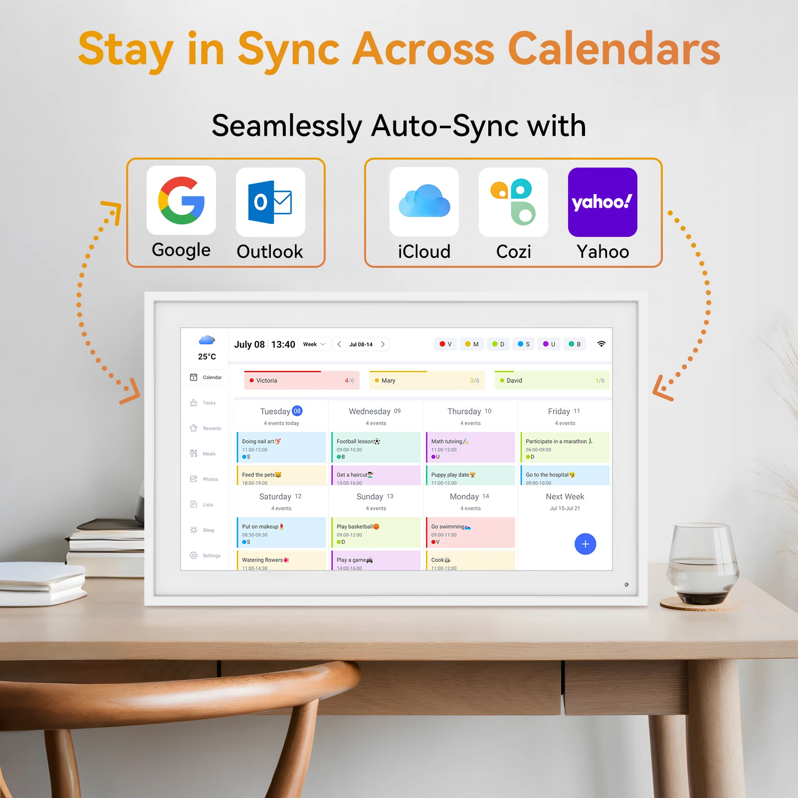 Kingrid P15 15,6 Zoll WLAN Smart Digitaler Kalender, Mahlzeiten- &Aufgabenplanung, Belohnungen für Kinder, Wi-Fi, Google/iCloud-Synchronisierung, 32GB Wand-Touchscreen Smart Elektronischer Kalender mit App-Steuerung – Detail 7