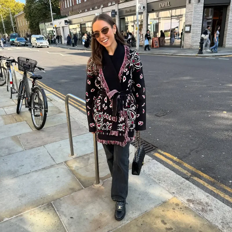 Elegant Knit Jacquard Tassel Belt Cardigan Women Lace Up Lapel Long Sleeve Warm Sweater 2026 Autumn Winter Lady Knitwears New 18 S7574eb7a6b2e4ac5bc2db133692766e1d