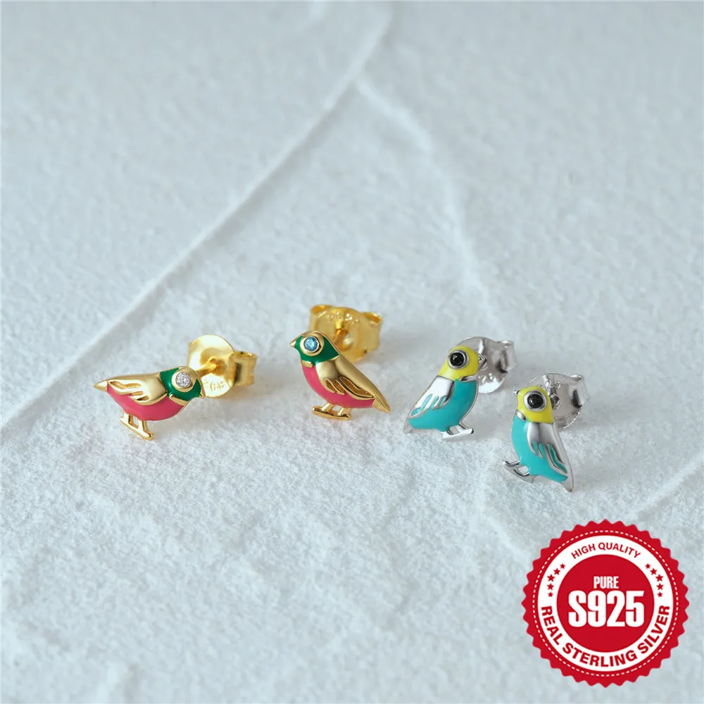 Aide 925 Sterling Silver Small Zircon Xmas Piercing Earrings For Women Piercing Gold Minimalist Daily Jewelry Y2K Party Gift
