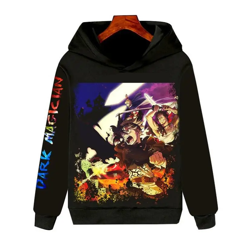 

New Black Clover Black Four Leaf Clover Long Sleeve Hoodie Streetwear Unisex Warmth Comfortable Fashionable Cartoon Print