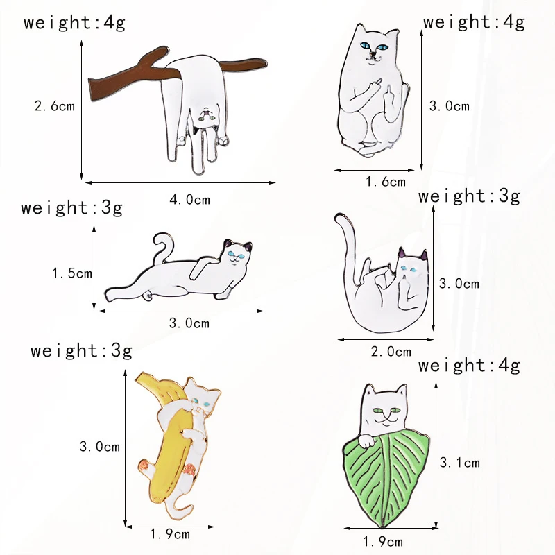 Cat Animals Pin Women Men Lapel Brooch Denim Jeans Badge Cartoon Jewelry Gifts Funny White Cats Enamel Pins Branch Leaf Banana