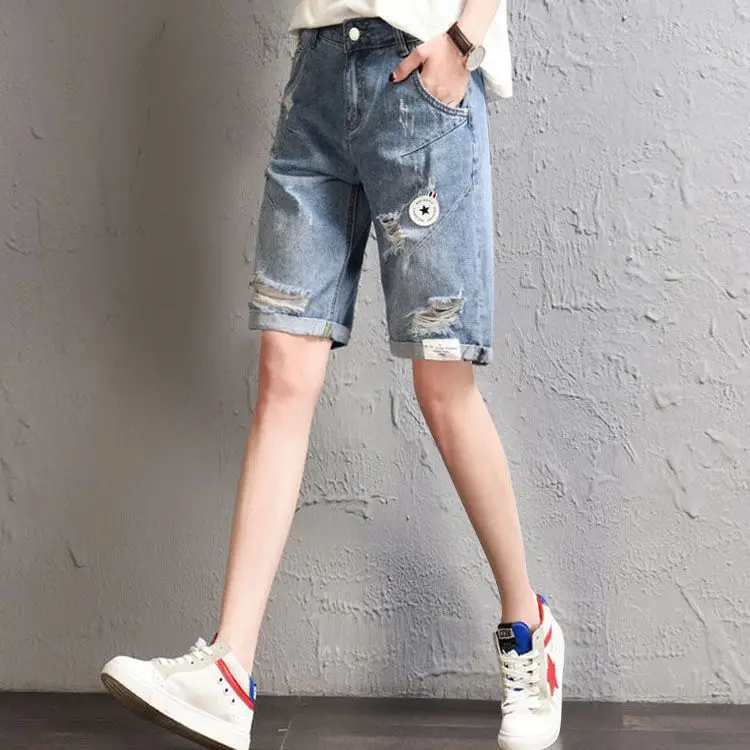 

Summer New Casual Denim Shorts Female Pork Pants High Waist Loose Mid -pants Women's Pants