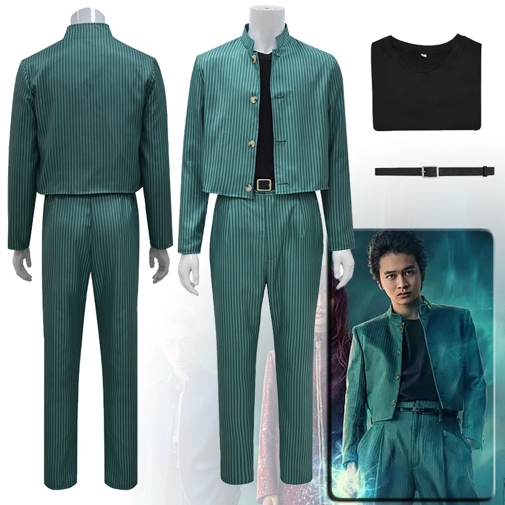 

Live Action TV Yu Yu hakusho Cosplay Urameshi Role Play Costumes Green Strip Suits Disguise Halloween Carnival Party Suit Men