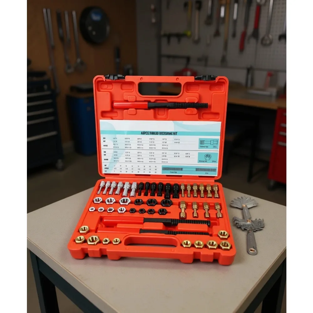 

51 Piece Thread Restorer Kit 22 Taps 24 Dies Files Gauges UNC UNF Metric Rethreading Tool Set
