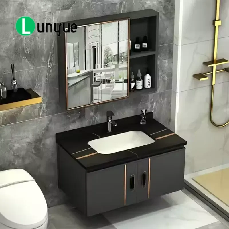 Custom Modern Wall Mounted Plywood Bathroom Vanity With Sink Eco Friendly Wash Basin For Home Hotel Durable Space Saving