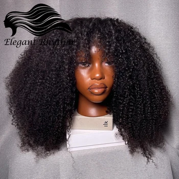 Pelucas de cabello humano rizado Afro brasileño con flequillo, peluca sin pegamento, cabello humano Remy, pelucas con flequillo rizado Afro para mujeres negras