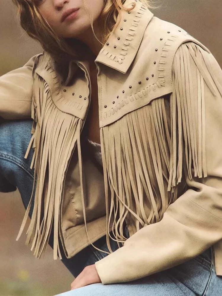 

Summer new women's clothing European and American style French fashion design tassel leather imitation suede PU jacket coat